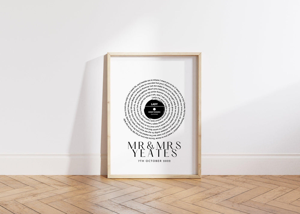 Song Lyric Print, Song Lyric Gift for Him and Her, Anniversary Gifts for Him Her, Vinyl Record Song Lyric Gift, Vinyl Record Print - Glam and Co 