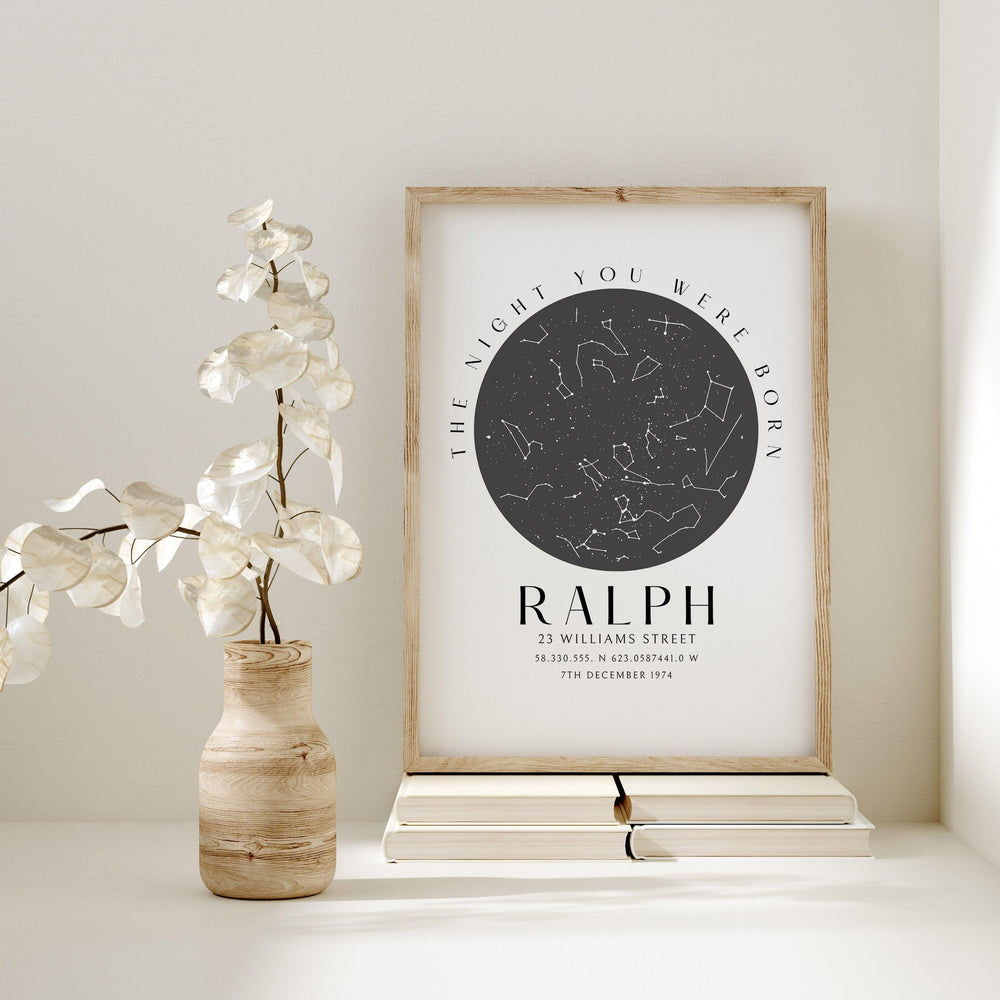 40th Birthday Gift, Star Map Print, 50th Birthday Gift, The night you were born star map print, Star Map Gift Birthday, Gifts Him and Her - Glam and Co 