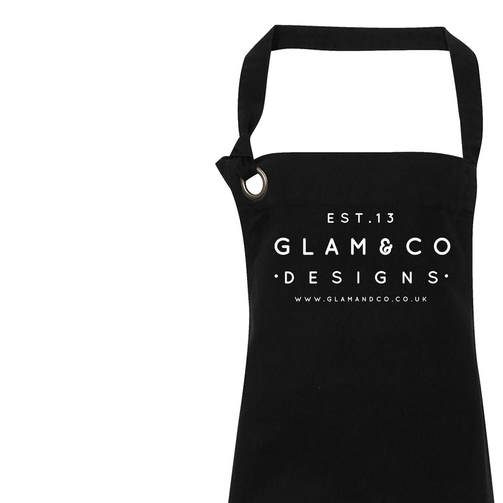 Logo Design Apron | Aprons for Women | Aprons for Men | Logo Apron - Black Apron - Glam and Co 