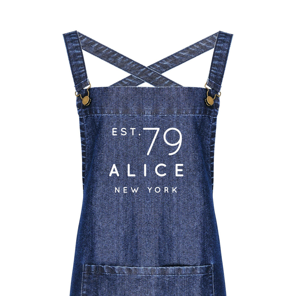 Personalised Denim Barista Style Apron | Aprons for Men and Women | Est Date - Glam & Co Designs Ltd