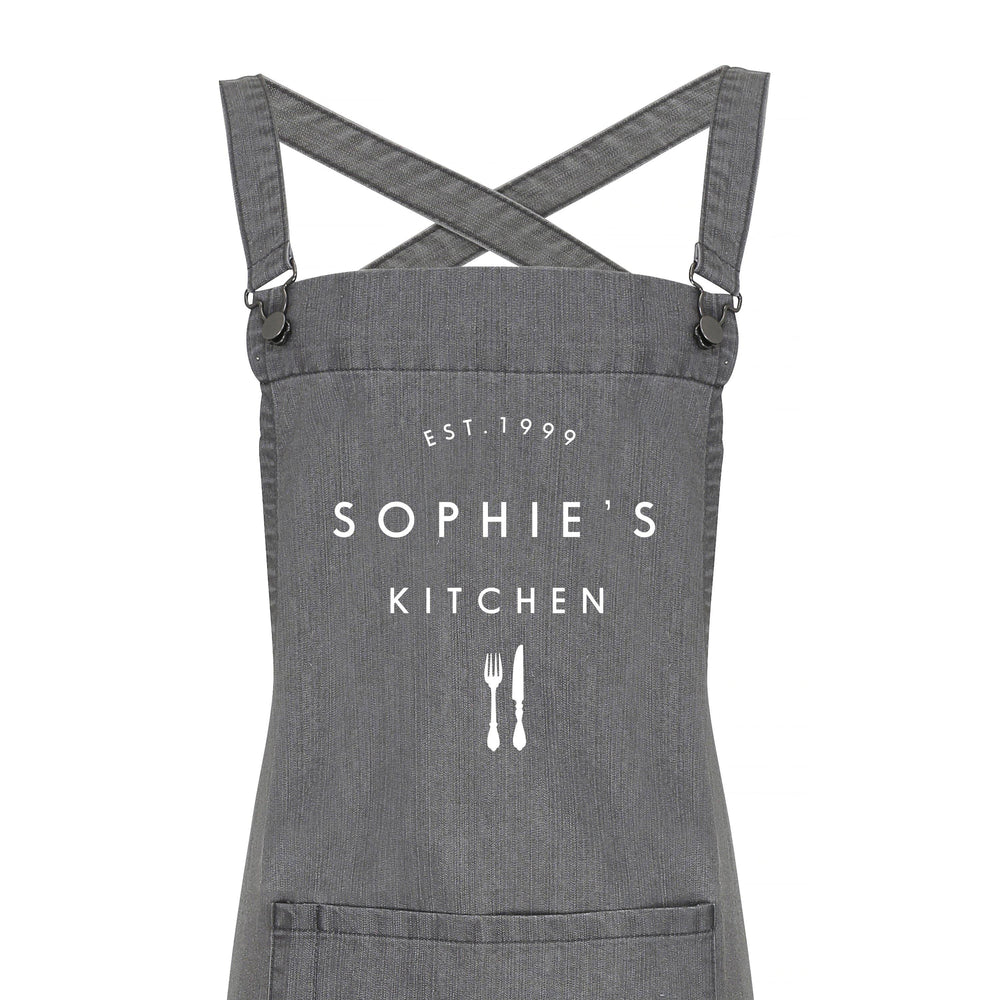 Personalised Denim Barista Style Apron | Kitchen Apron for Men and Women - Glam & Co Designs Ltd