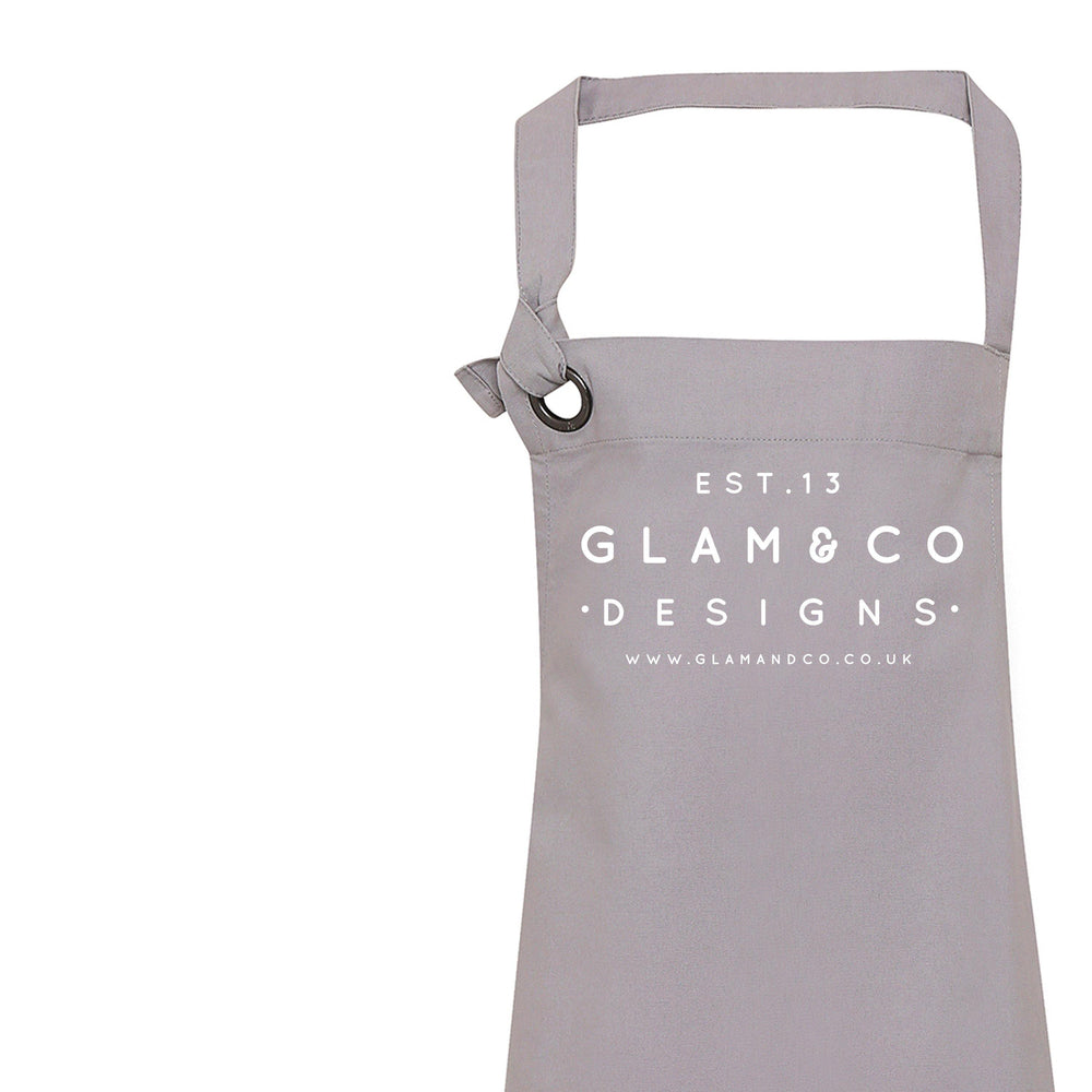 Logo Design Apron | Aprons for Women | Aprons for Men | Logo Apron - Grey Apron - Glam and Co 