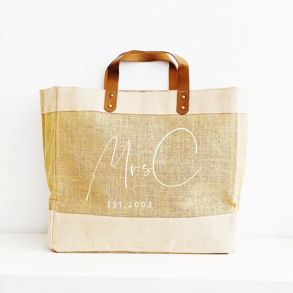 Personalised Jute Tote Bag | Mrs Bag - Glam and Co 