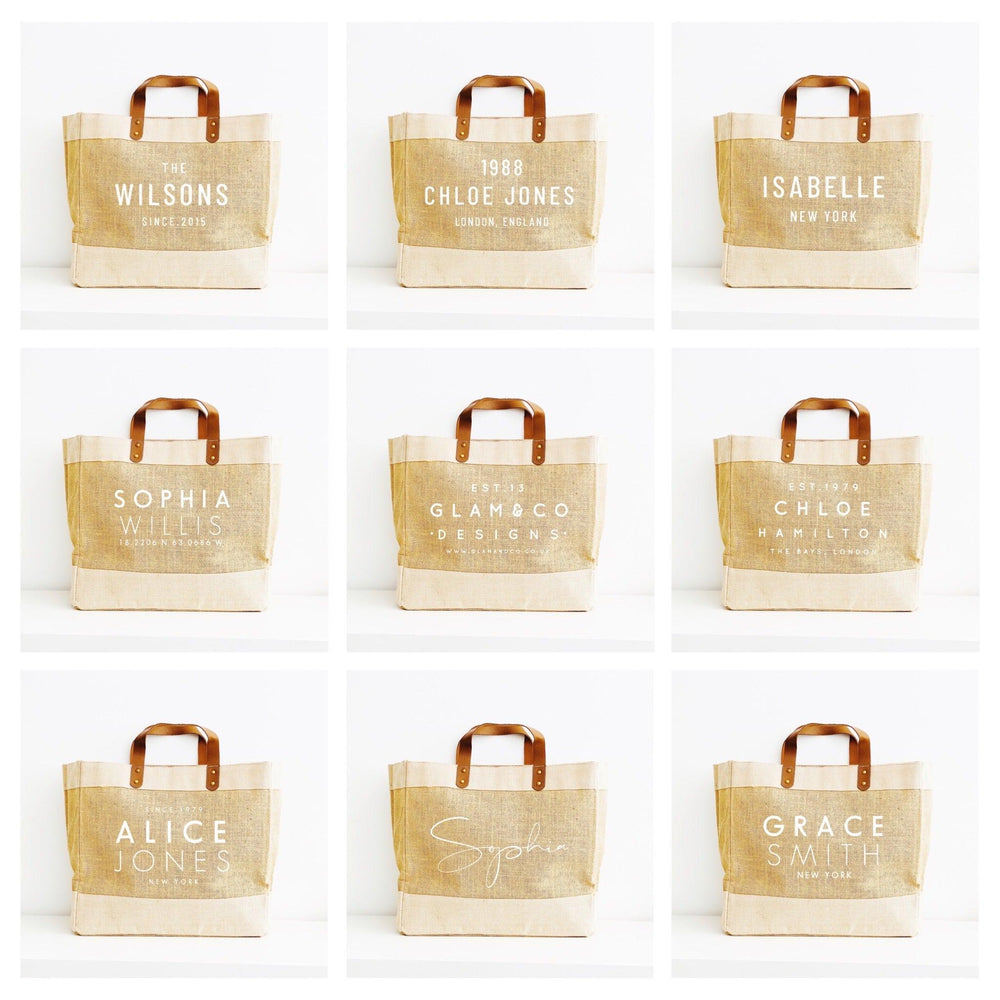 Personalised Jute Tote Shopping Bag | Name and Co-Ordinates - Glam and Co 