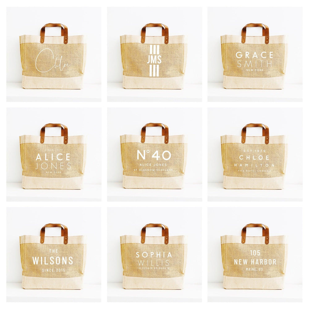 Personalised Jute Tote Bag - Custom name and initials - Glam & Co Designs Ltd