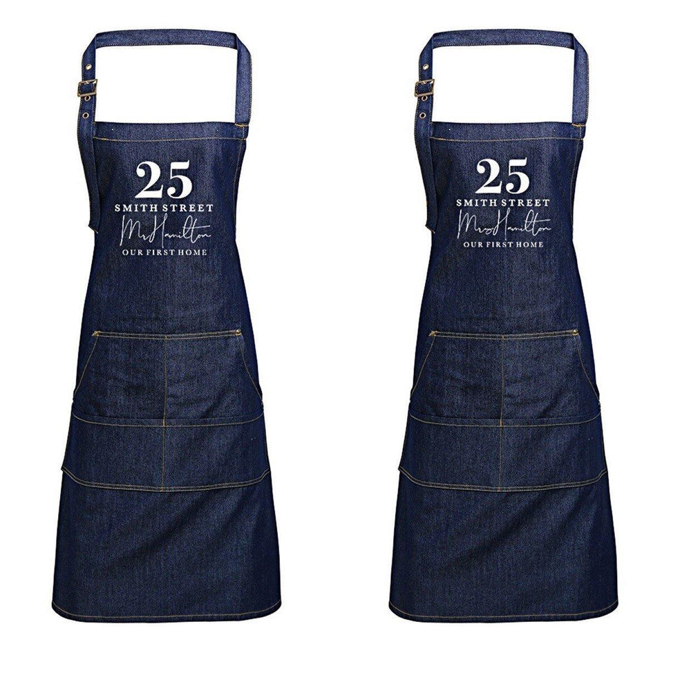 Mr and Mrs Gift Ideas | Personalised Apron | Personalised Apron for Mr and Mrs | Gift ideas for Weddings | Him and Her Gift Ideas | Denim - Glam & Co Designs Ltd