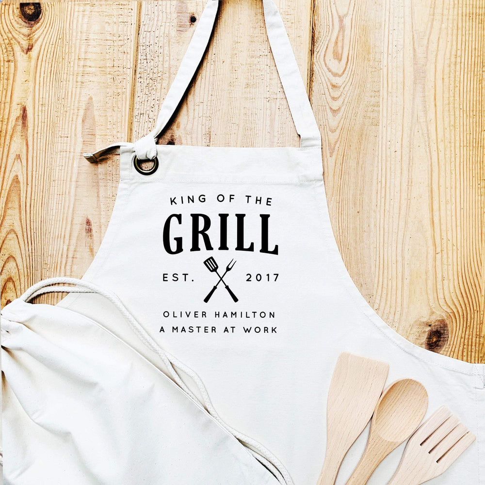 Personalised Apron Set | Aprons for Men | King of the Grill | Personalised Adults Apron Set | Personalised Chef Set |Personalised Cook Set - Glam & Co Designs Ltd