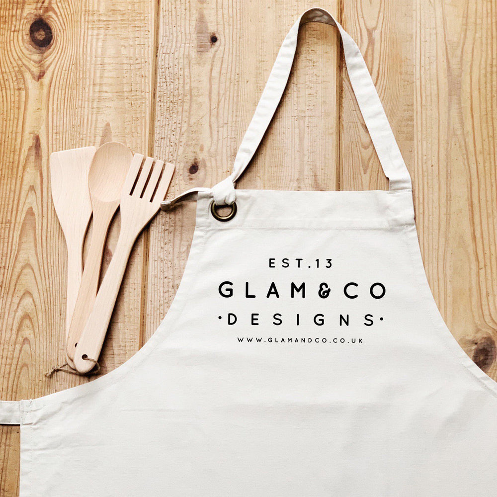 Personalised Apron | Logo Design Apron | Aprons for Women | Aprons for Men | Vintage Apron | Retro Apron | Corporate Gifts | Design your own - Glam & Co Designs Ltd