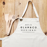 Personalised Apron | Logo Design Apron | Aprons for Women | Aprons for Men | Vintage Apron | Retro Apron | Corporate Gifts | Design your own - Glam & Co Designs Ltd