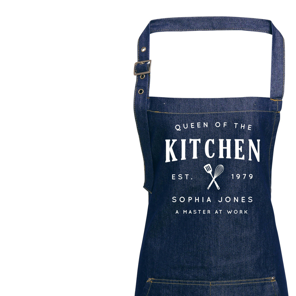 Personalised Denim Aprons | Queen of the Kitchen Apron | Aprons for Women | Custom apron for Her | Personalised Apron | Custom Denim Apron - Glam and Co 